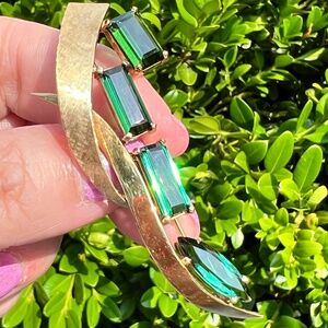 VINTAGE 18K GOLD CUSTOM LARGE GREEN TOURMALINE PIN BROOCH STATEMENT FLORENTINE